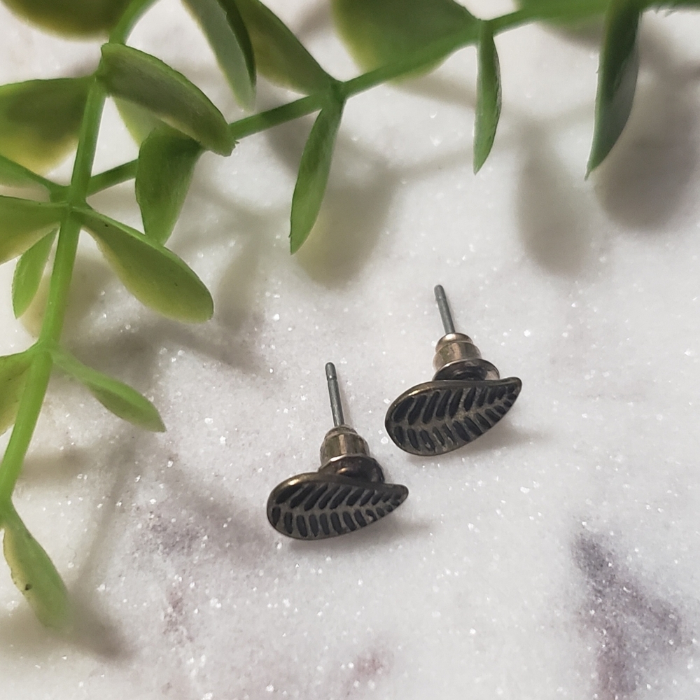 Bronze Leaf Shaped Stud Earrings